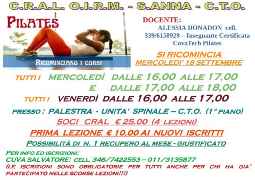 18  Settembre riparte il corso di Pilates